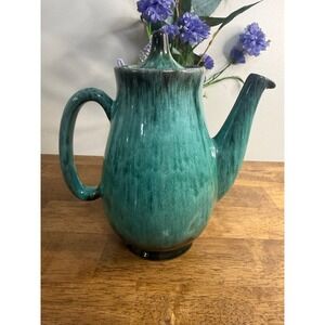 Vintage Evangeline Pottery Coffee Pot Green Drip Glaze Canadian Art Pottery